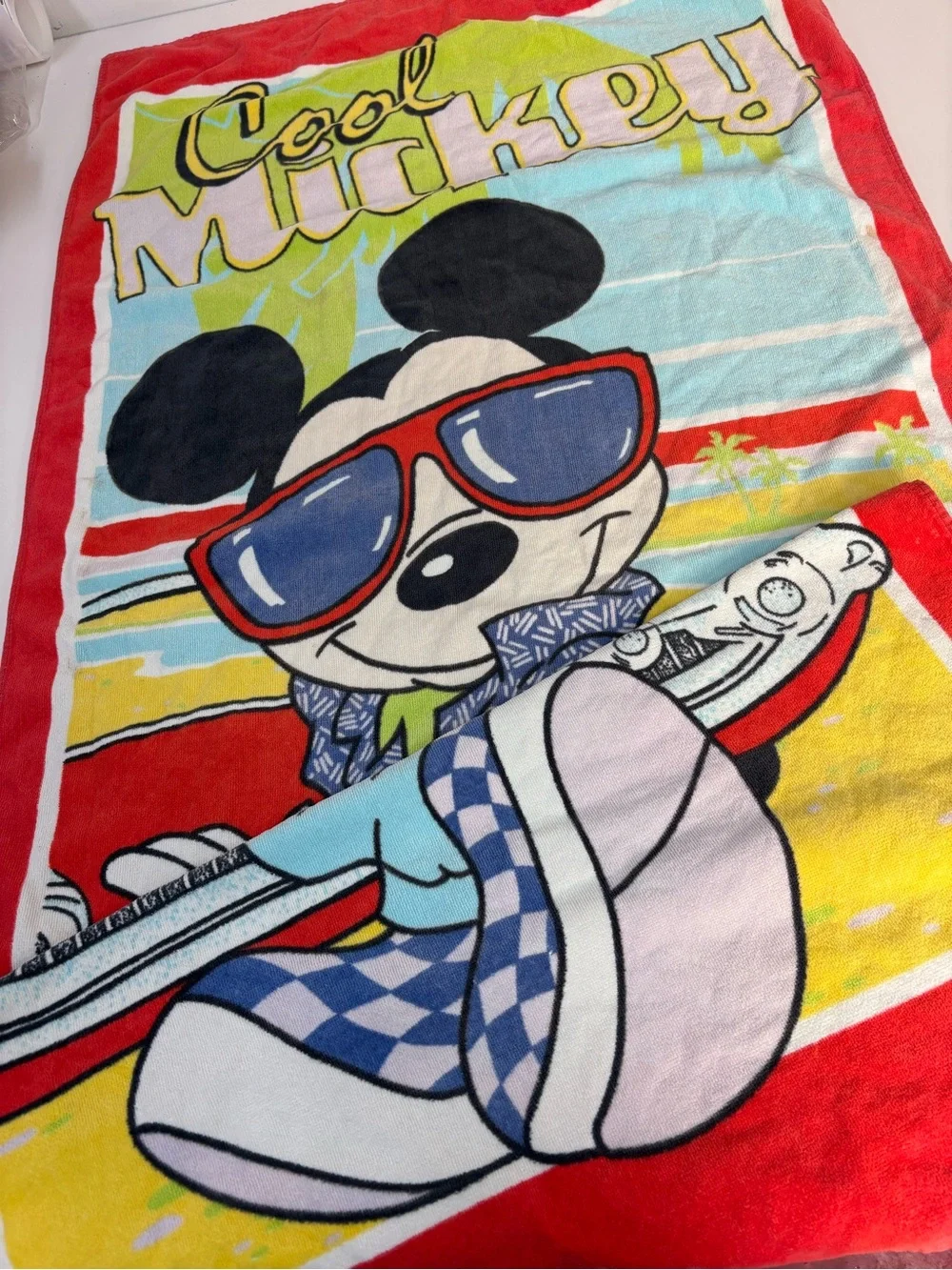 Vintage Franco Disney Cotton Beach Towel in Red, Yellow, Blue